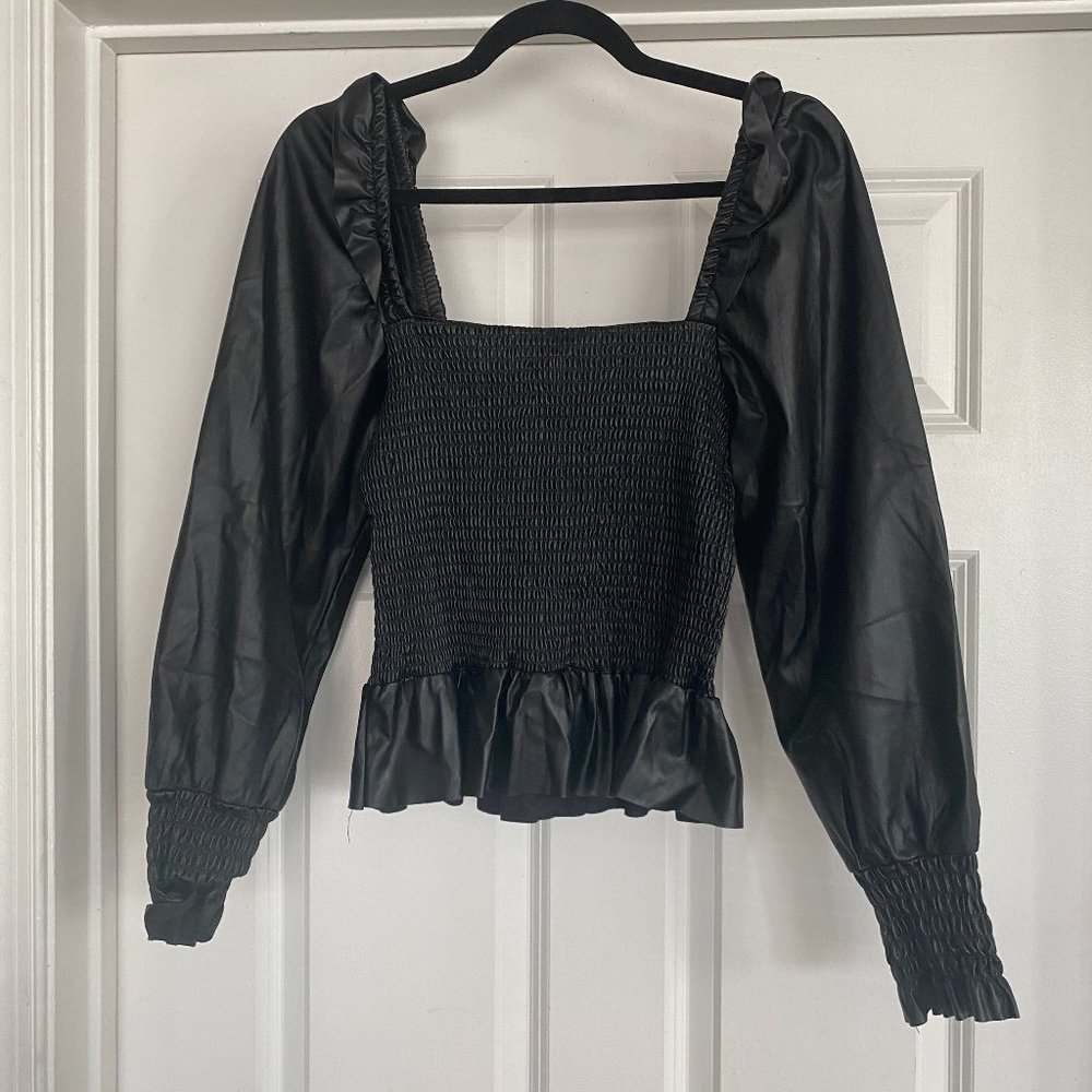 Black faux leather shirt